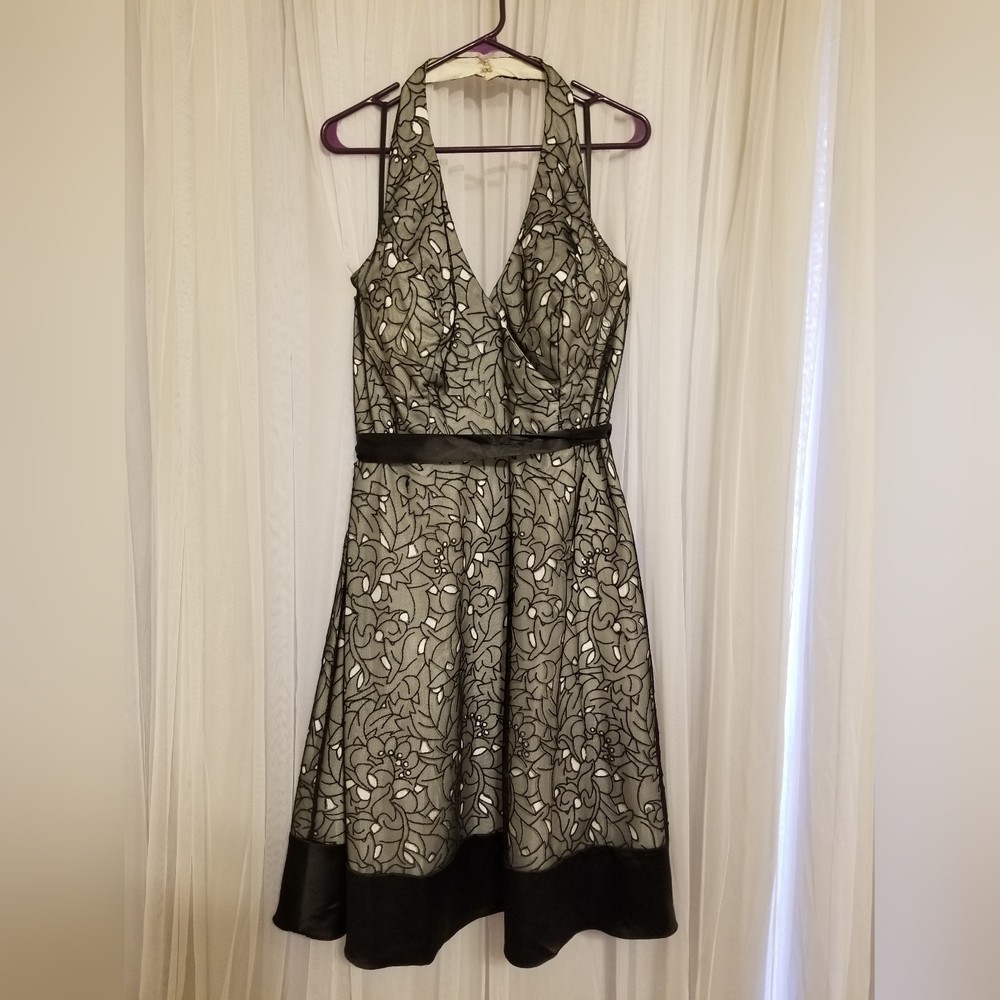 Dress, halter neck, black/white, 18W